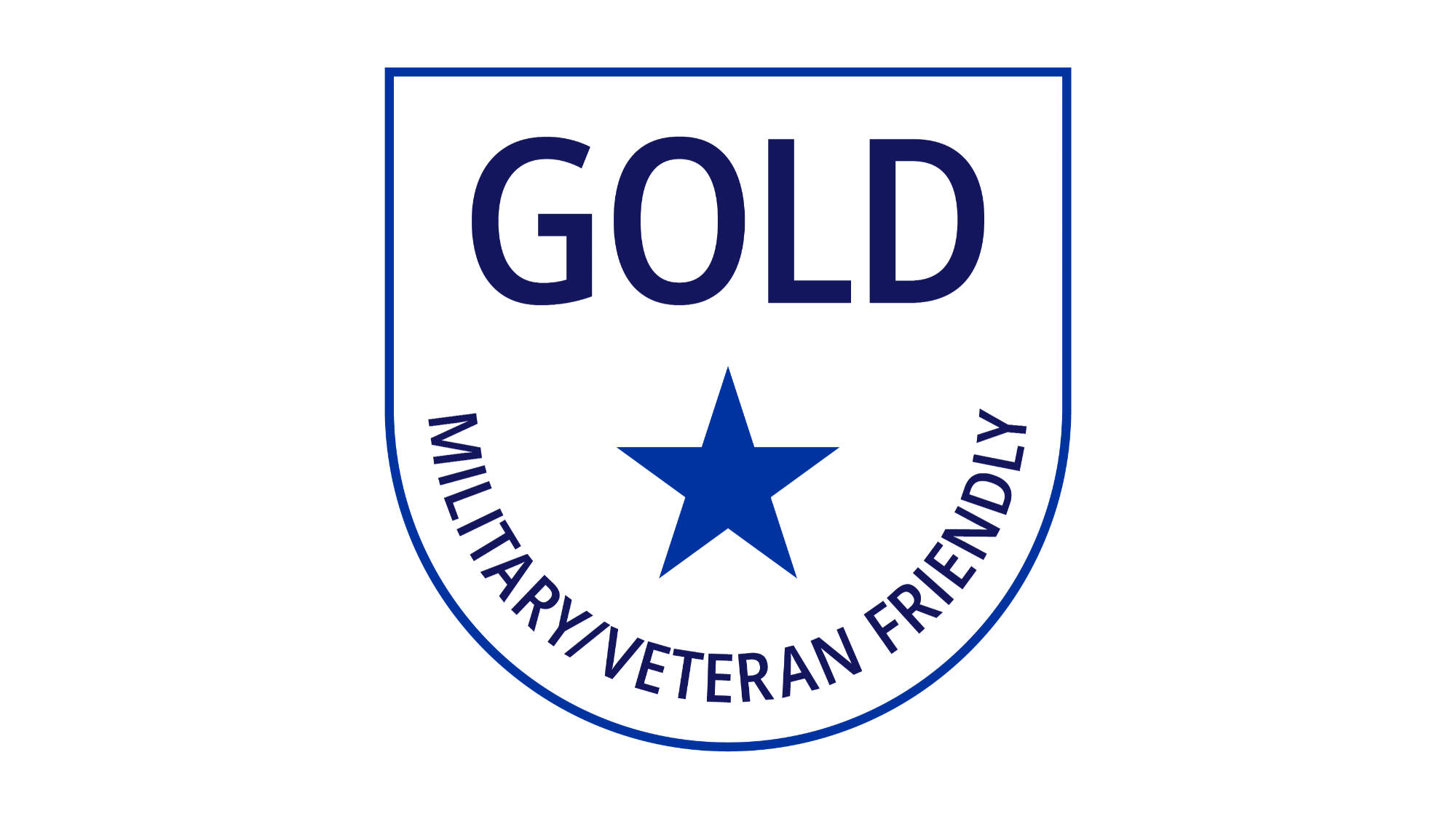 A star with the words, "Gold, Military/Veteran Friendly" around it.